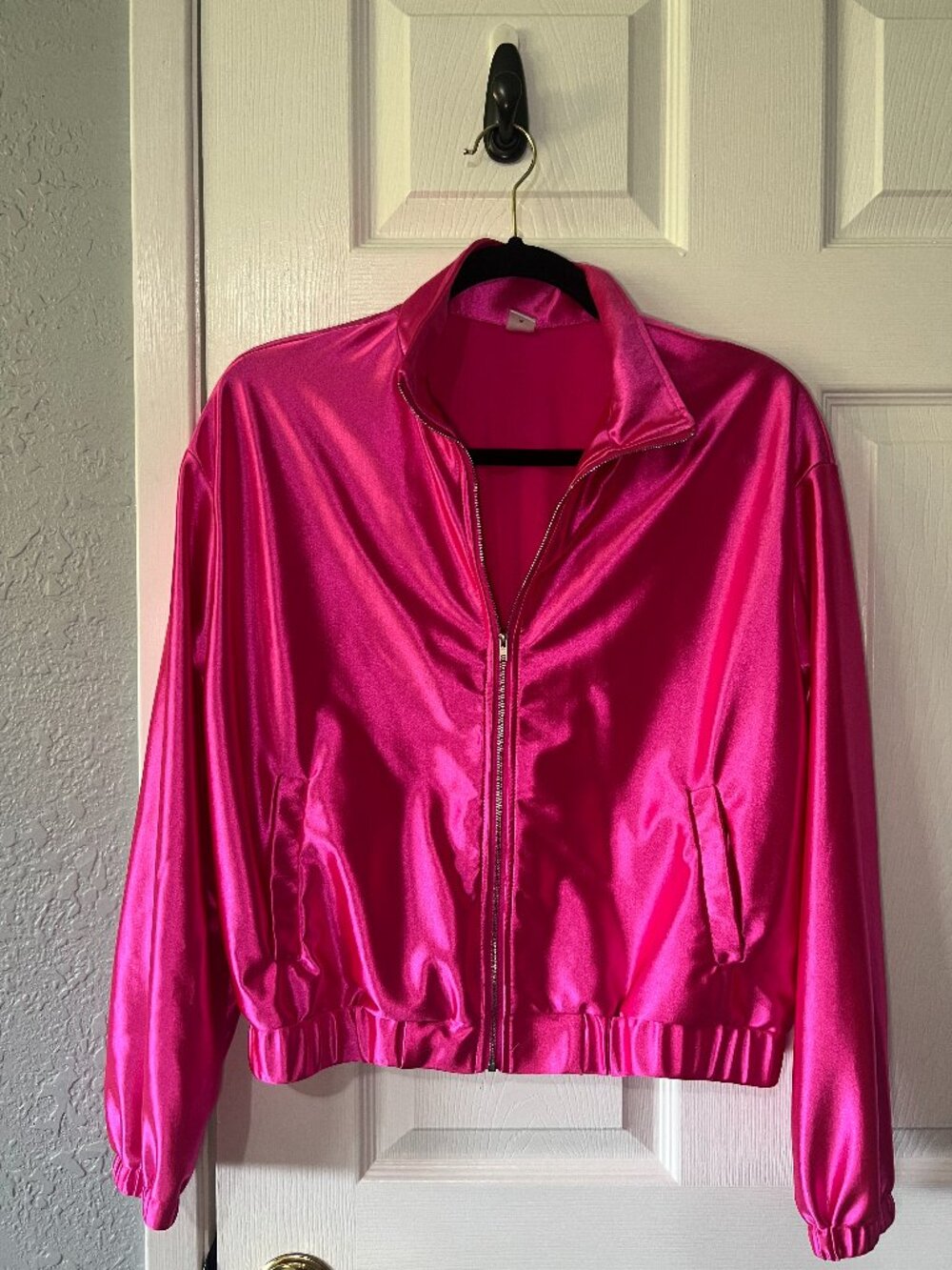 Hot Pink Satin Zip-Up Track Jacket